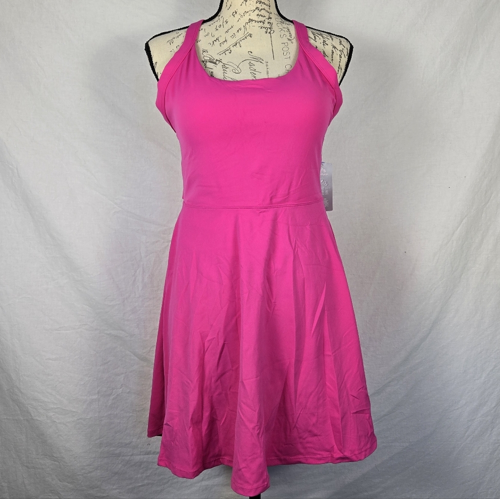 Heathyoga Pink Active Exercise Dress Built-in Shorts & Pockets - Large